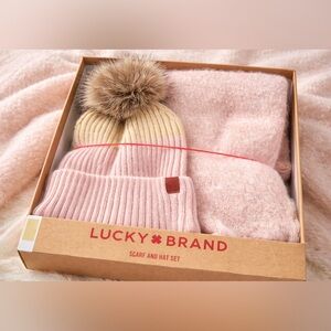 Lucky Brand Scarf & Pom Beanie Set – NWT – Blush & Cream – $49.50 Retail